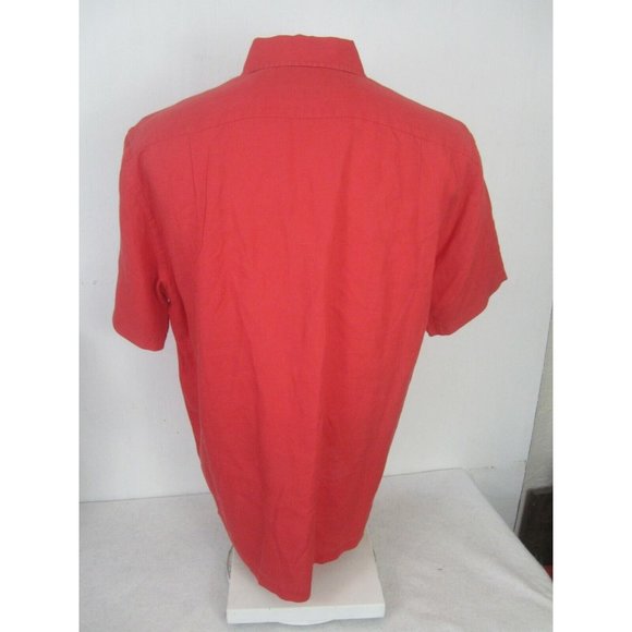 Faconnable Men shirt short sleeve pit to pit 26 L classic linen red vintage - Picture 7 of 12